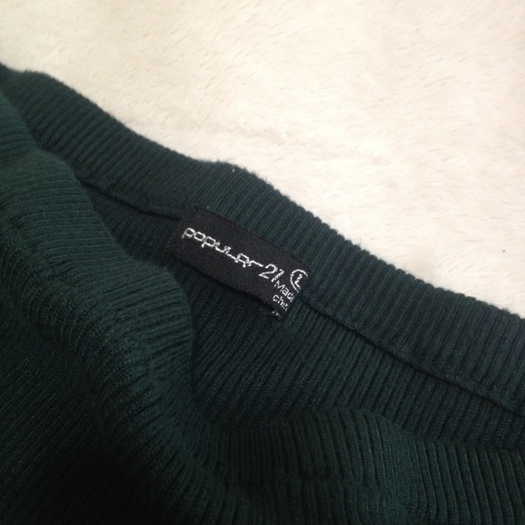 Popular 21 Teal and Bottom White Striped Ribbed Knitted Midi Skirt - Picture 3 of 6